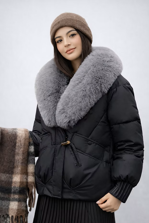 Campera Puffer de Mujer con piel en el cuello